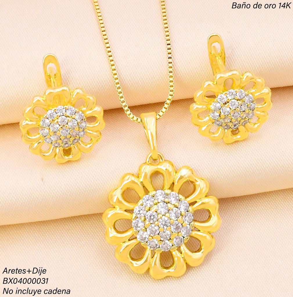 SET BAÑO DE ORO 14K. XUPING FLOR ZIRC. SE1078-428 012026