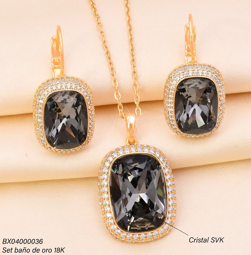 SET BAÑO DE ORO 18K. XUPING RECT/ZIRC NEGRA SE1518-427 012026