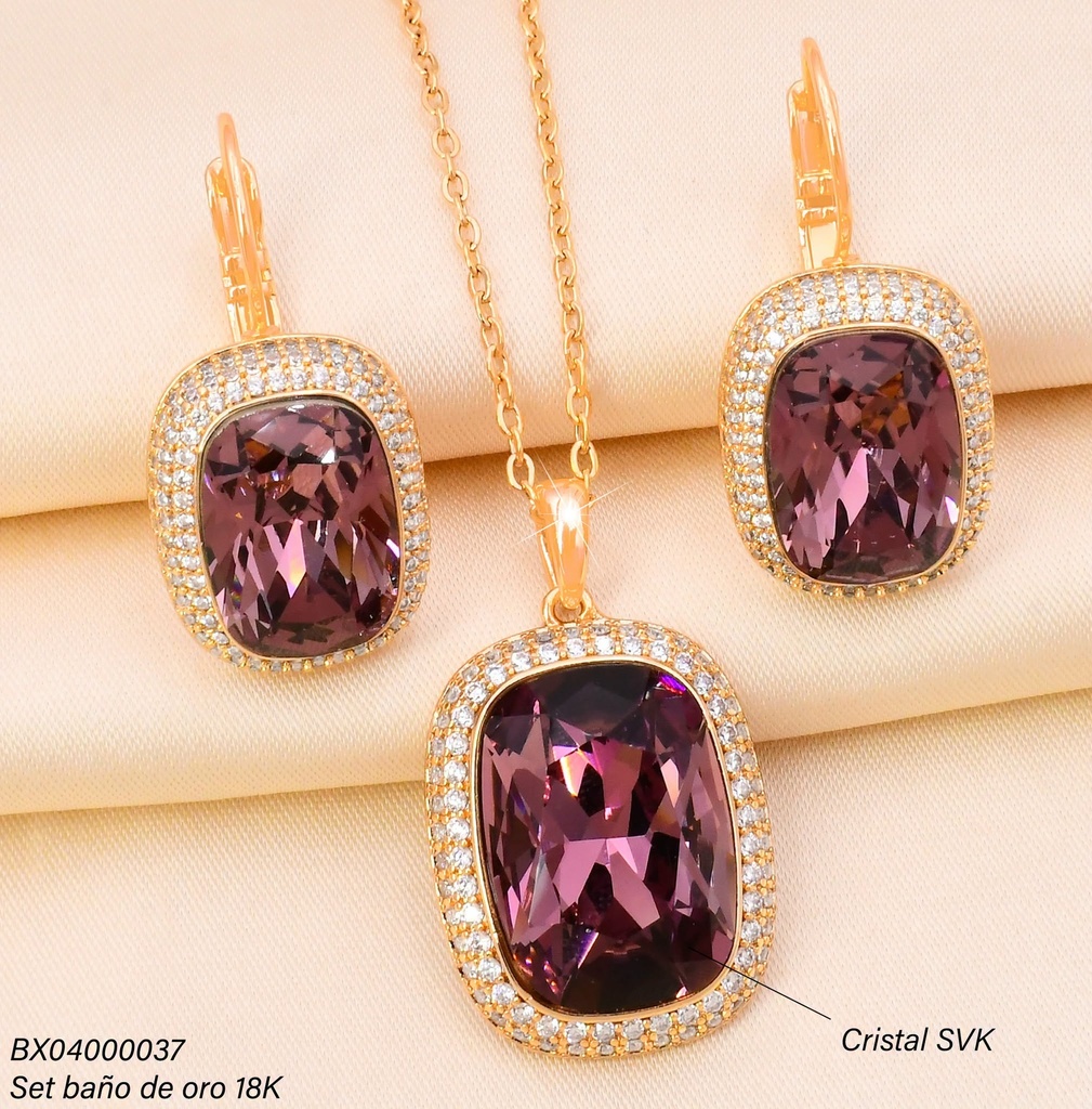 SET BAÑO DE ORO 18K. XUPING RECT/ZIRC MORADA SE1519-427 012026