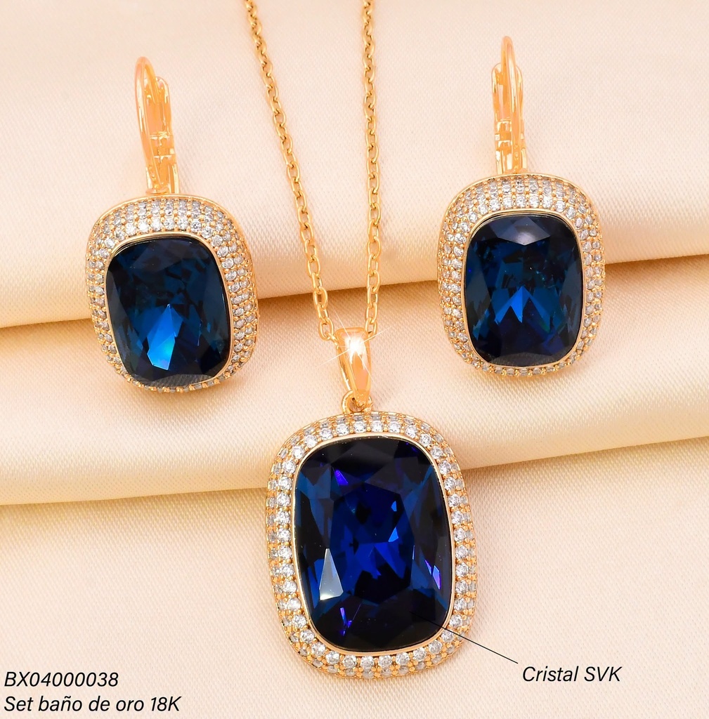 SET BAÑO DE ORO 18K. XUPING RECT/ZIRC AZUL SE1520-427 012026