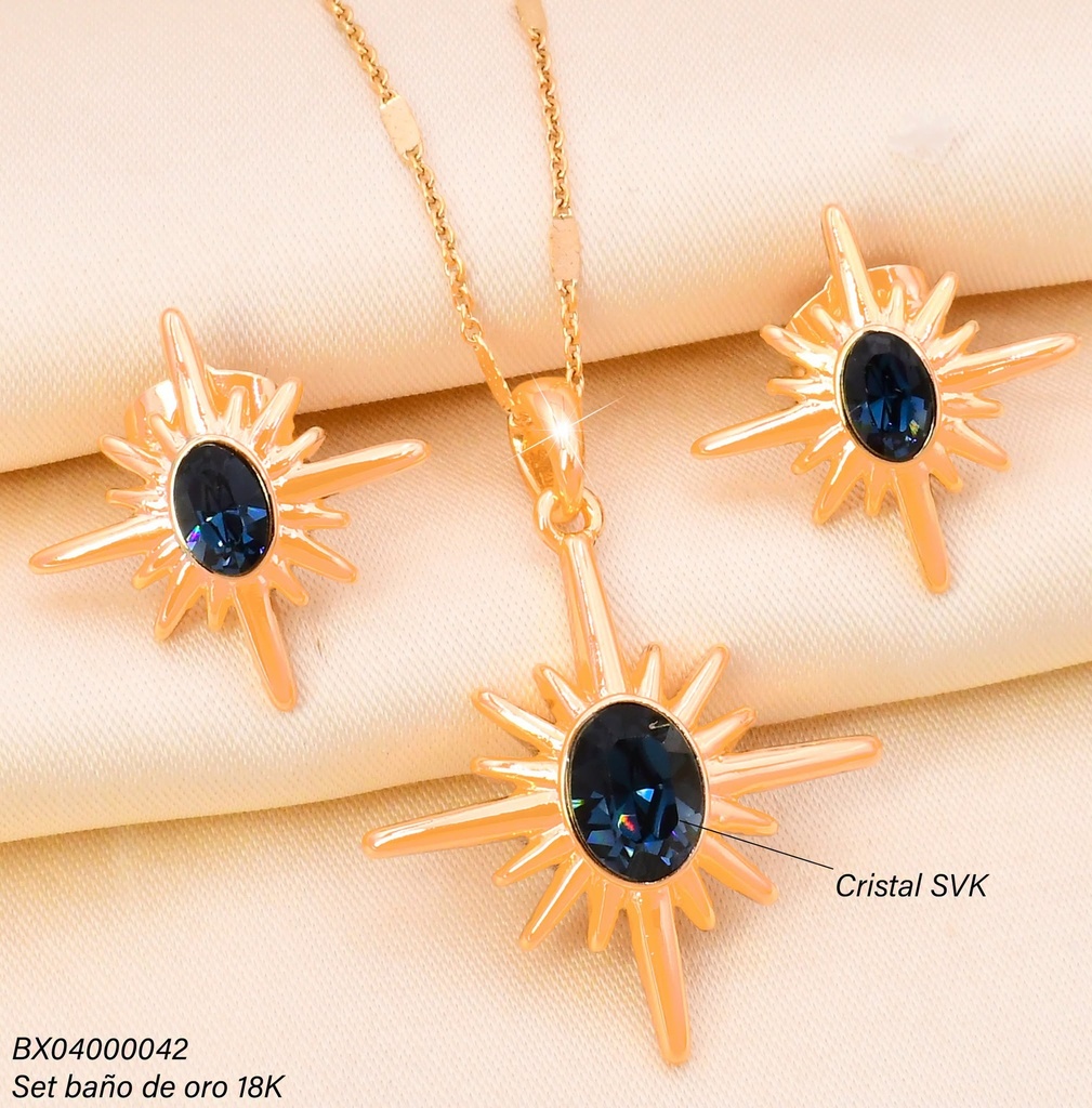 SET BAÑO DE ORO 18K. XUPING OV ZIRC. AZUL SE1541-427 012026