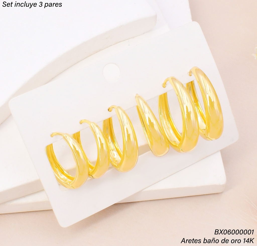 PAQ. 3 PARES ARGOLLAS BAÑO DE ORO 14K. XUPING SE1532-427 012026