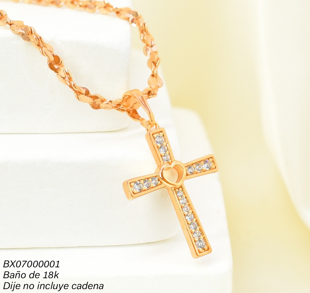 DIJE BAÑO DE ORO 18K. XUPING CRUZ ZIRC. CORAZON PE001-427 012026
