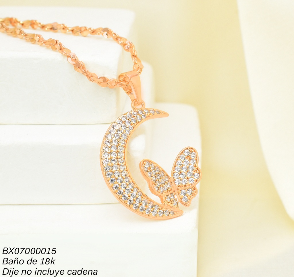 DIJE BAÑO DE ORO 18K. XUPING LUNA/MARIPOSA  ZIRC. PE015-427 012026