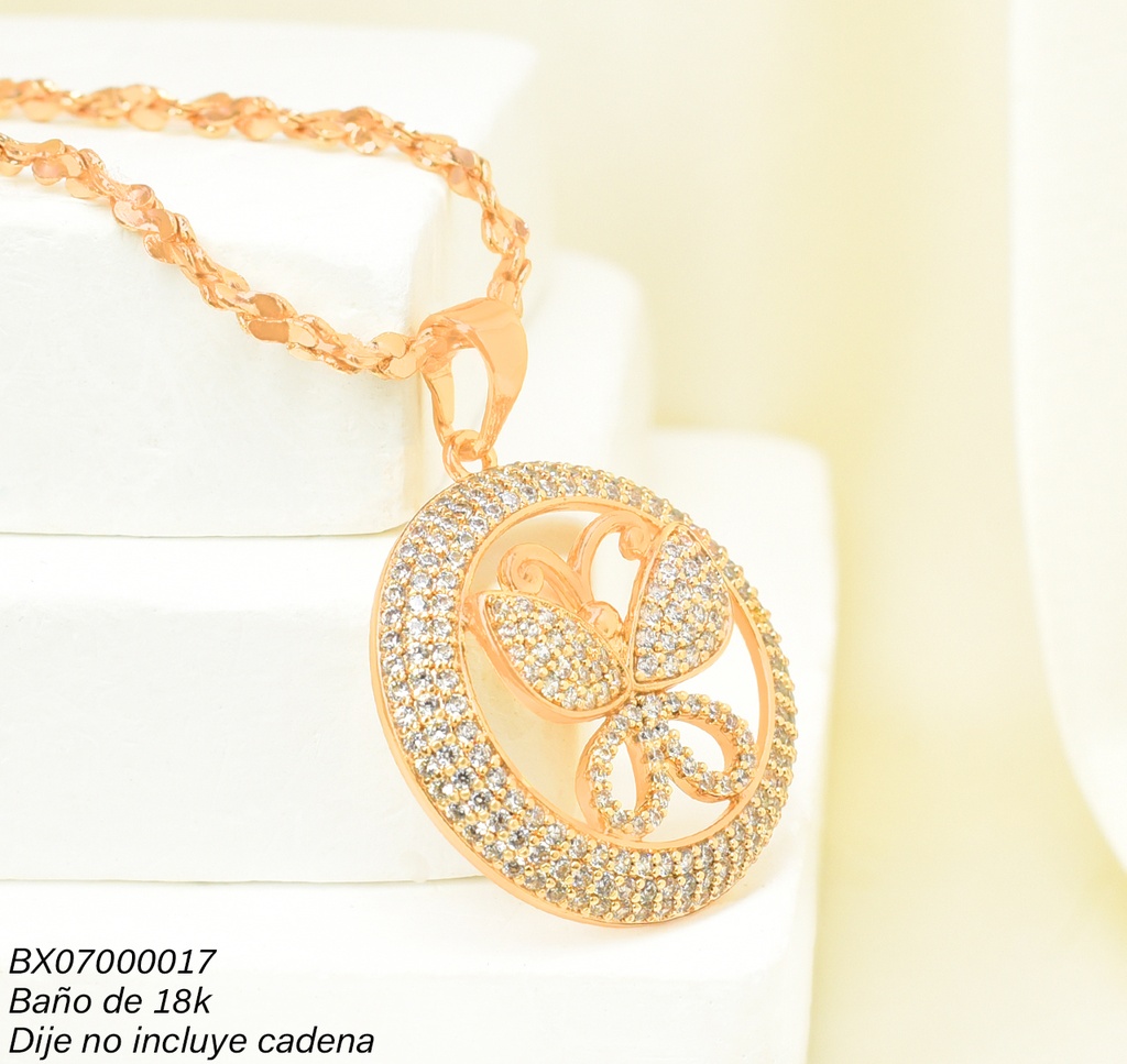 DIJE BAÑO DE ORO 18K. XUPING CIRCULO/MARIPOSA ZIRC. PE017-427 012026