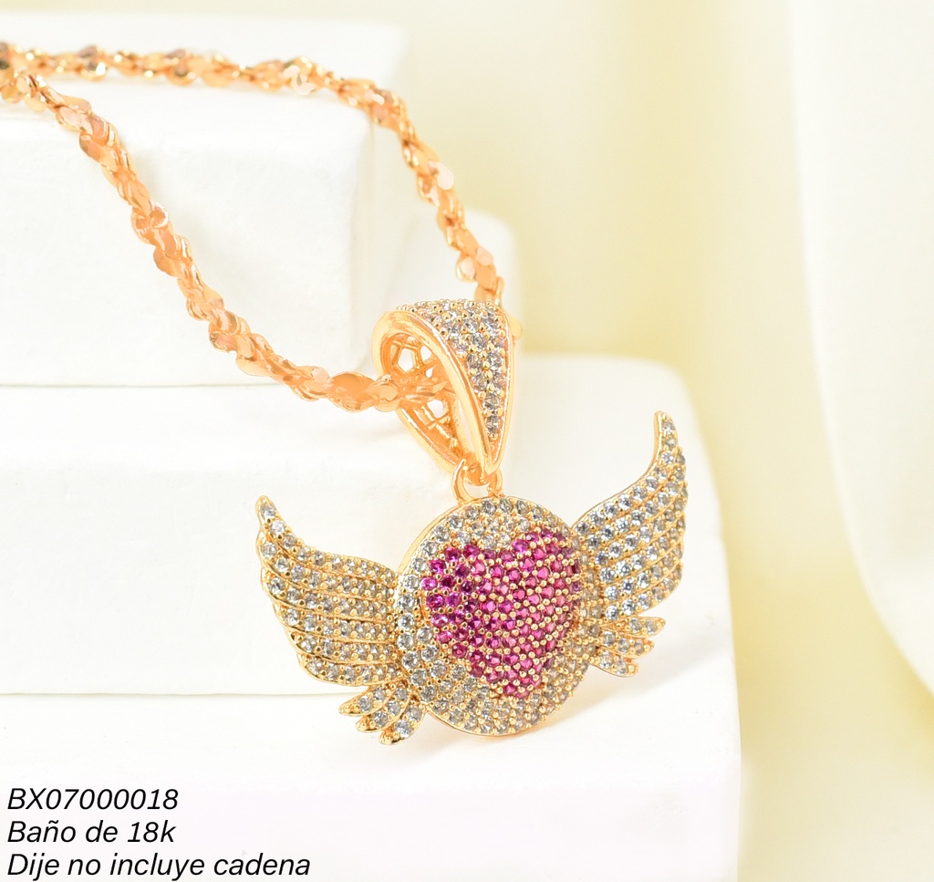 DIJE BAÑO DE ORO 18K. XUPING CORAZON/ALA ZIRC. PE020-427 012026