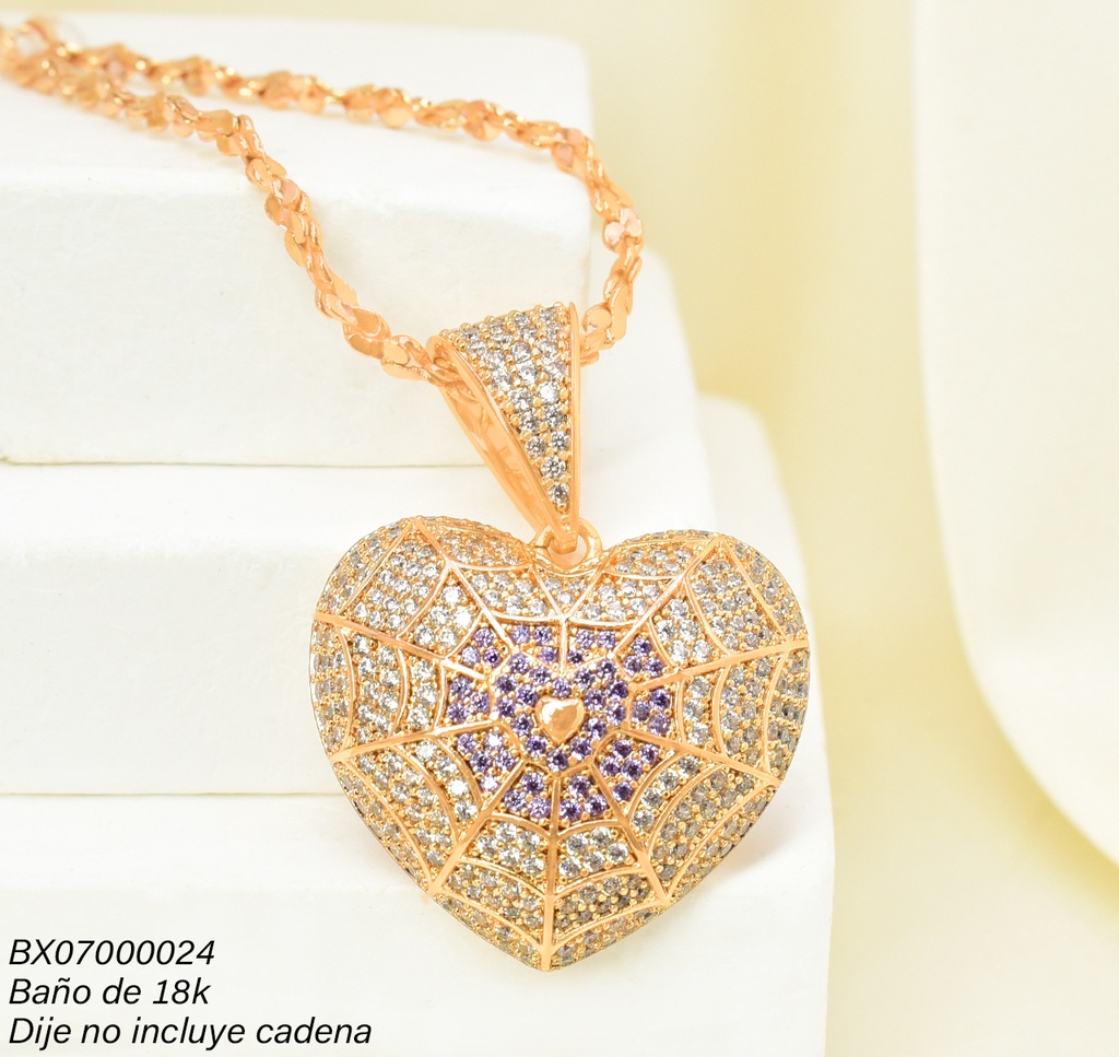 DIJE BAÑO DE ORO 18K. XUPING CORAZON/TELARAÑA PE025-427 012026