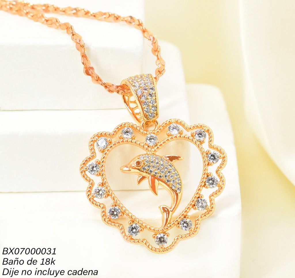 DIJE BAÑO DE ORO 18K. XUPING DELFIN/ CORAZON  ZIRC. PE032-427 012026