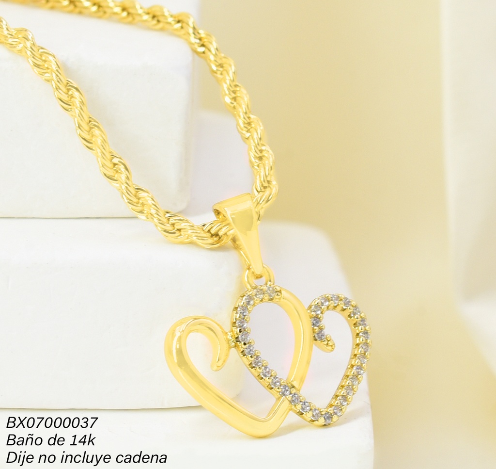 DIJE BAÑO DE ORO 14K. XUPING CORAZONES ENTRELAZADOS  ZIRC. PE038-428 012026