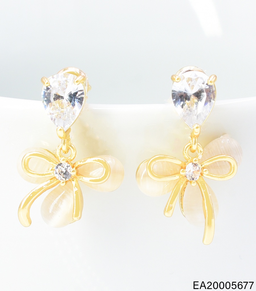 ARETES DOR  ZIRC. CRISTAL /LAZO/FLOR EE4874-6 012026