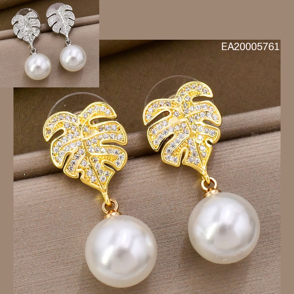 ARETES DOR/PLAT  HOJA ZIRC. PERLA  EE4963-6 012026
