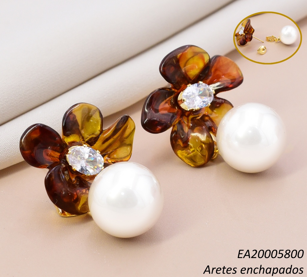 ARETES DOR FLOR AMBAR ZIRC. PERLA EE5122-355 012026