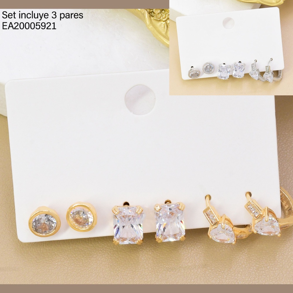SET 3 PARES ARETES DOR/PLAT RD/RECT/CORAZON SE1396-6 012026