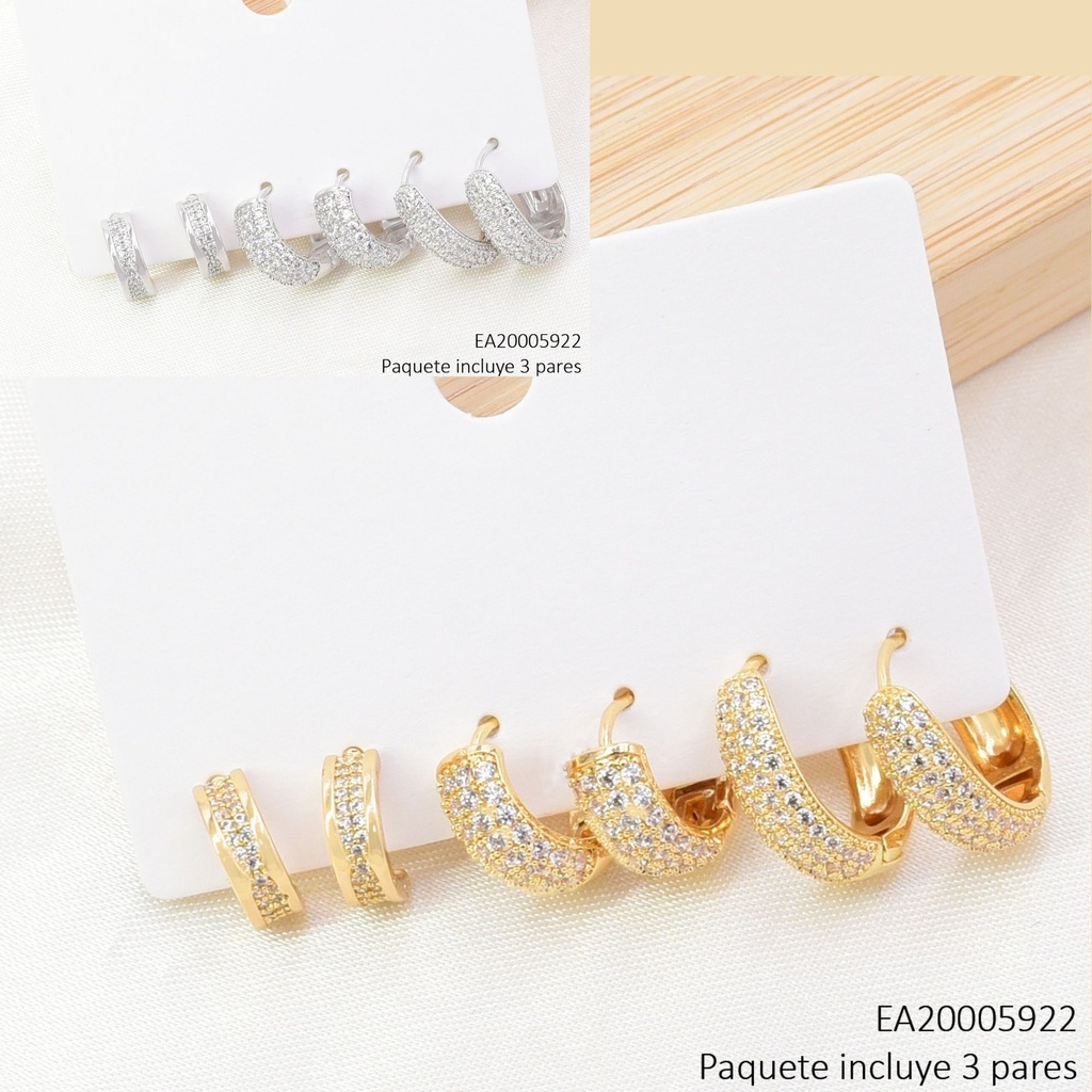 SET 3 PARES ARETES HUGGIES & "C"  DOR/PLAT ZIRC. SE1397-6 012026