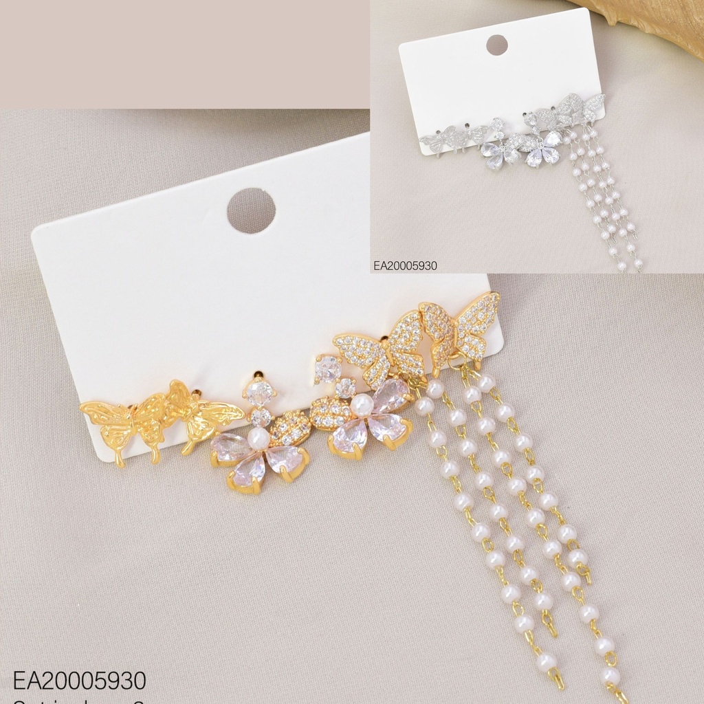 SET 3 PARES ARETES DOR/PLAT MARIPOSAS ZIRC/PERLAS SE1405-6 012026