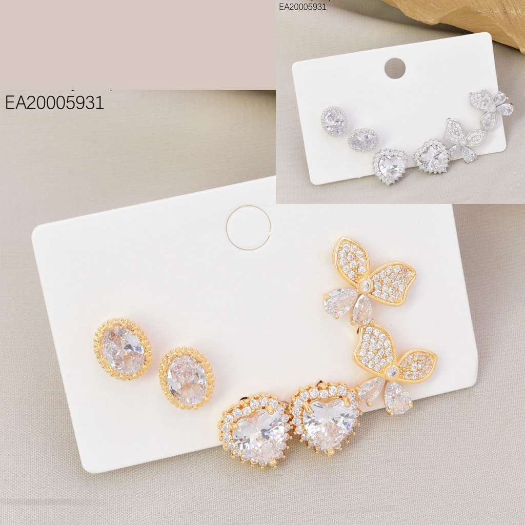 SET 3 PARES ARETES DOR/PLAT ZIRC OV/CORAZON/MARIPOSA SE1406-6 012026