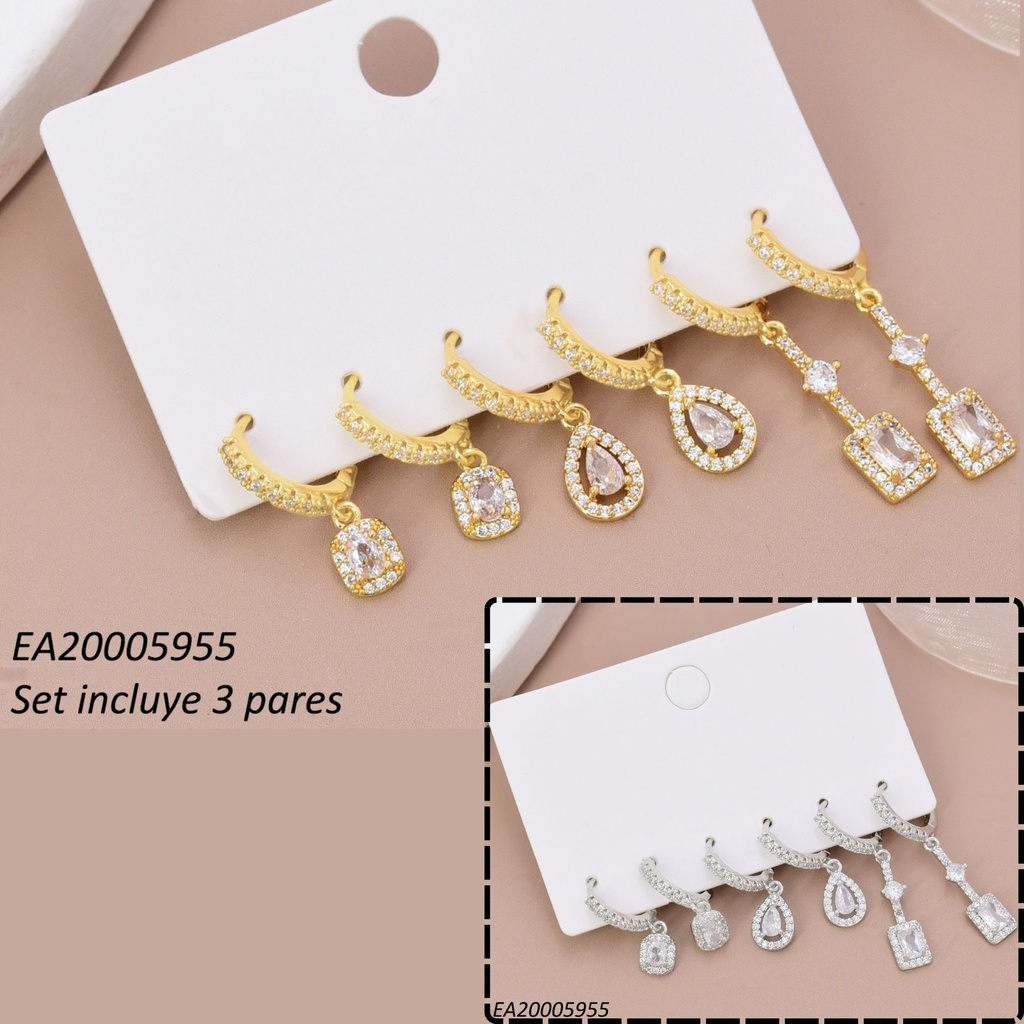SET 3 PARES ARETES HUGGIES DOR/PLAT ZIRC OV/GOTA/RECT. SE1430-6 012026