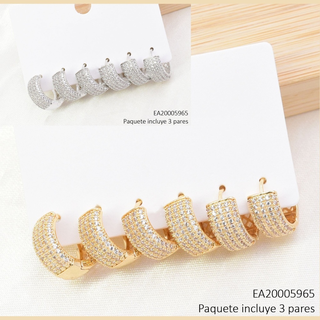 SET 3 PARES ARETES HUGGIES DOR/PLAT ZIRC SE1440-6 012026