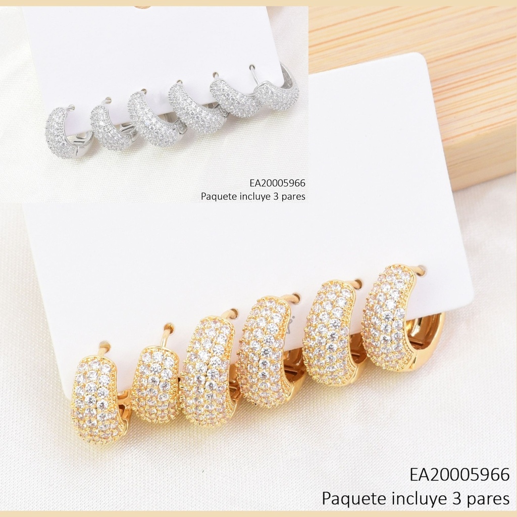 SET 3 PARES ARETES HUGGIES DOR/PLAT ZIRC SE1441-6 012026