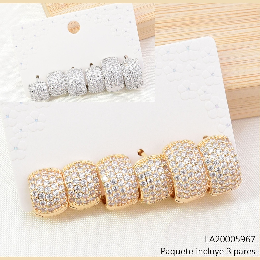 SET 3 PARES ARETES DOR/PLA HUGGIES ZIRC. SE1442-6 012026