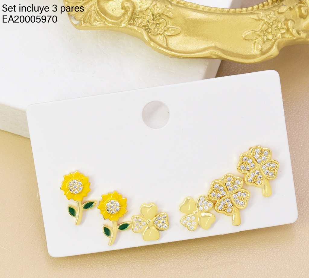 SET 3 PARES ARETES FLORES /ZIRC  SE1552-294 012026