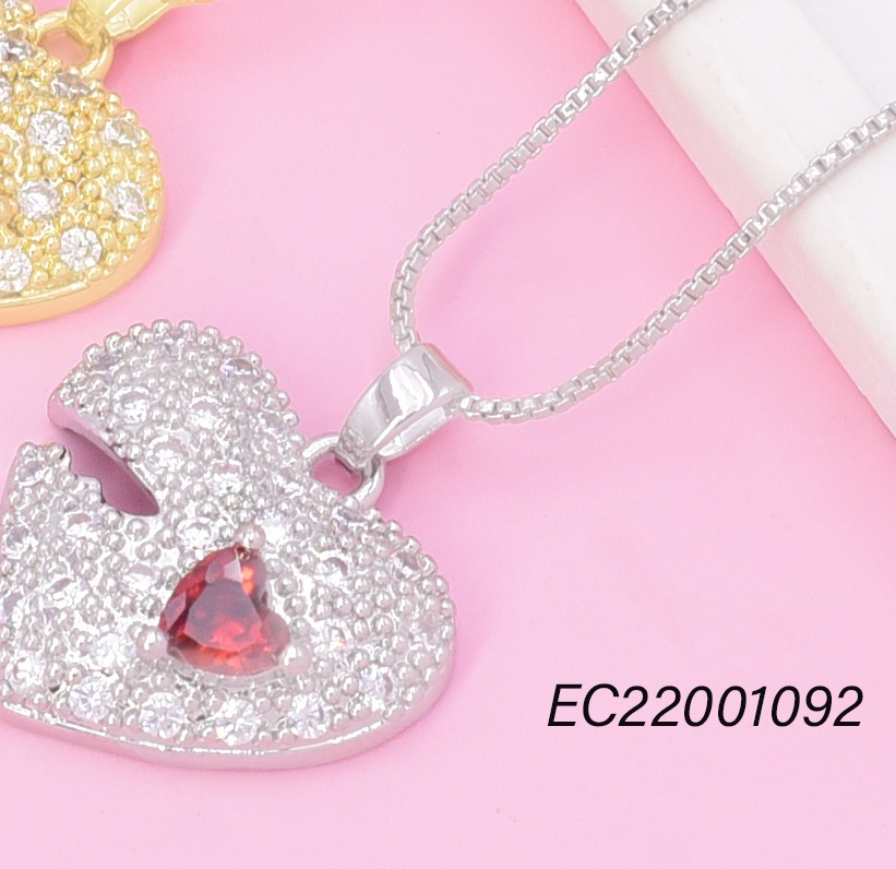 CADENA PLA. CORAZON/ZIRC. ROJA CE515-426 012026