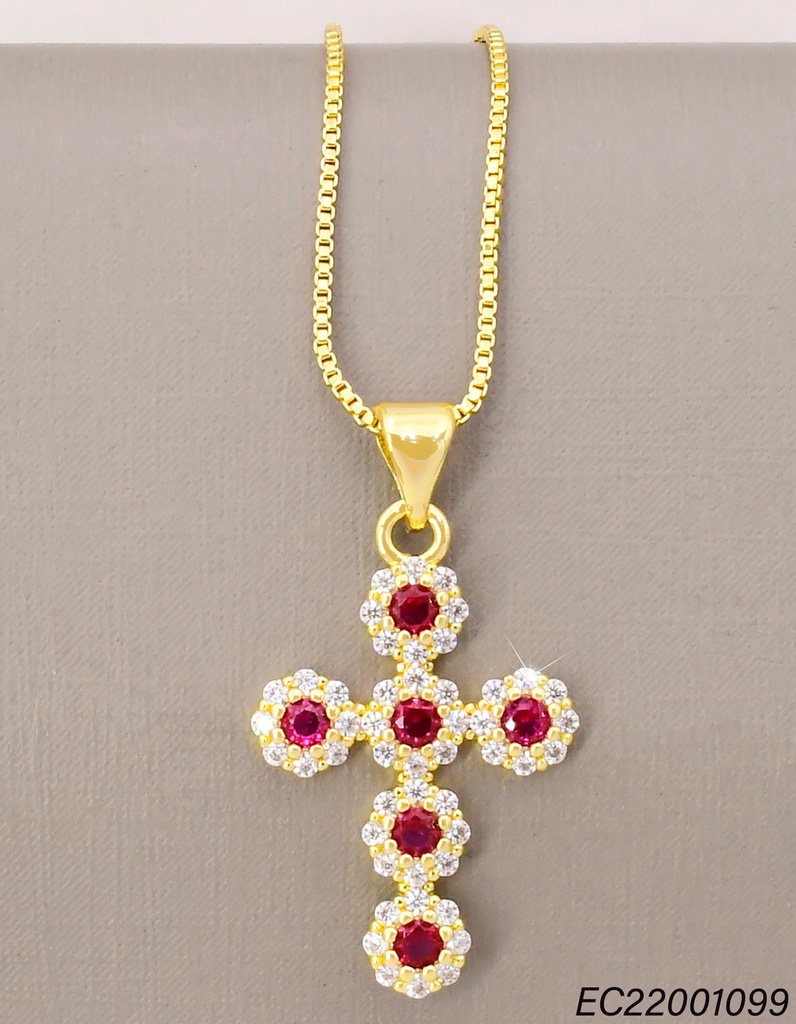 CADENA CRUZ FLOR/ZIRC. ROJA CE600-294 012026