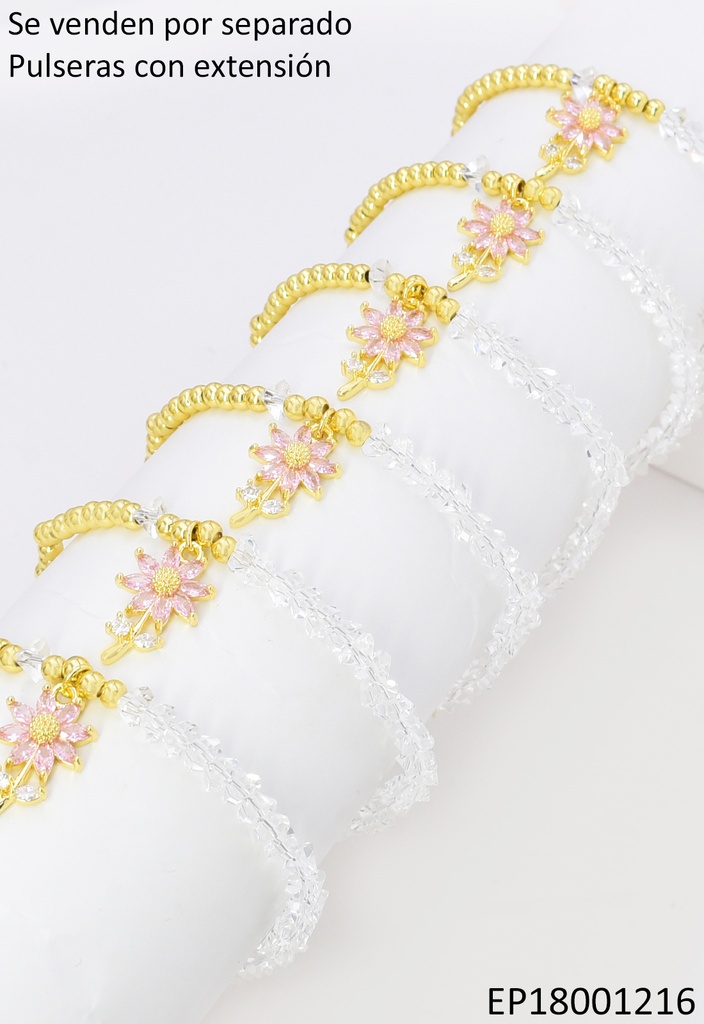 PULSERA ESFERAS/CRISTAL TRANS. FLOR BE914-9 012026