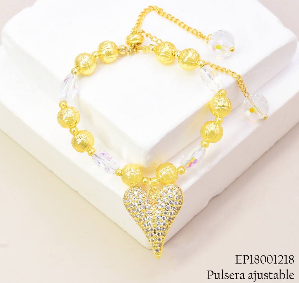 PULSERA PELOTAS OV. CRISTAL ZIRC. CORAZON BE916-9 012026