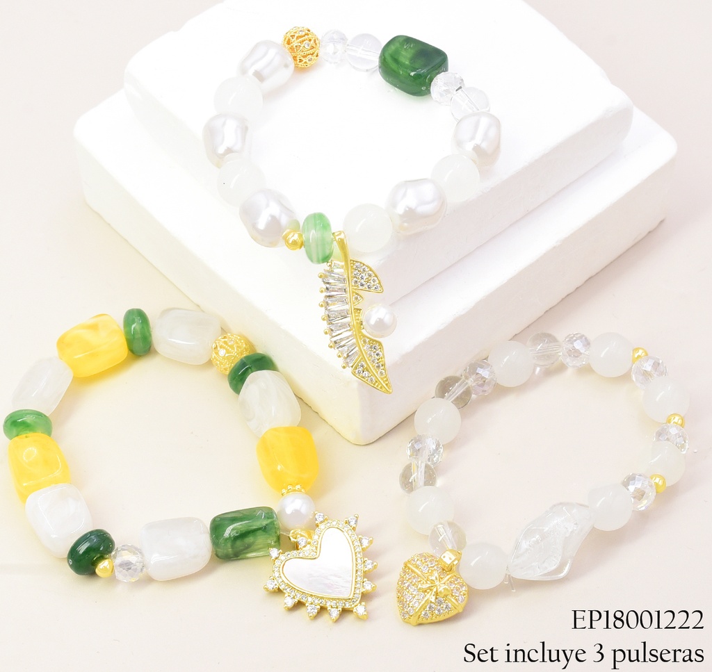 SET 3 PULSERAS CORZ/PLUMA/ZIRC. BE1101-5 012026