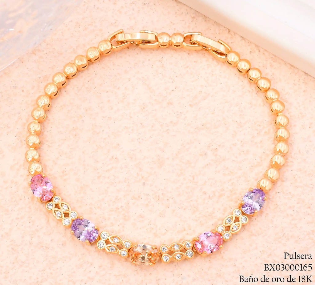 PULSERA BAÑO DE ORO ZIRC OVALADAS/ PELOTITAS DOR. (XM) XUPING