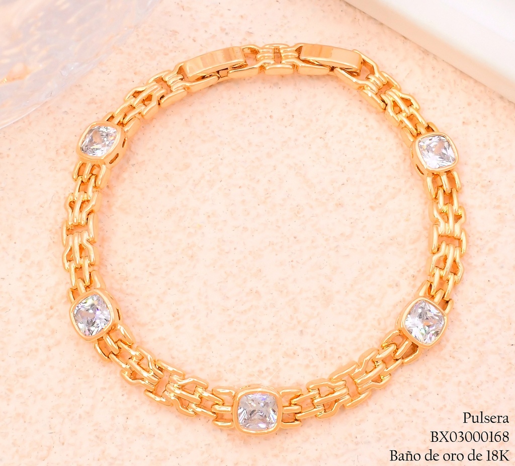 PULSERA BAÑO DE ORO ZIRC. CRISTAL CUADRADAS (XM) XUPING