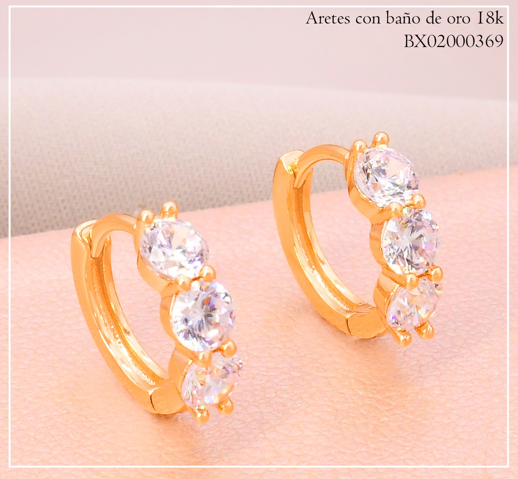 ARETES HUGGIES BAÑO DE ORO 18K. XUPING 3 ZIRC.RD #85