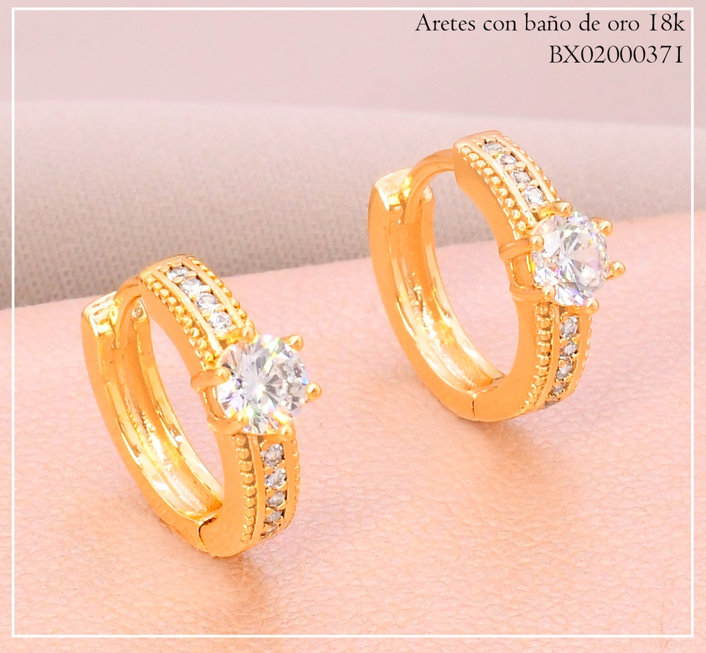 ARETES HUGGIES BAÑO DE ORO 18K. XUPING ESTILO SOLITARIO HE13086-1