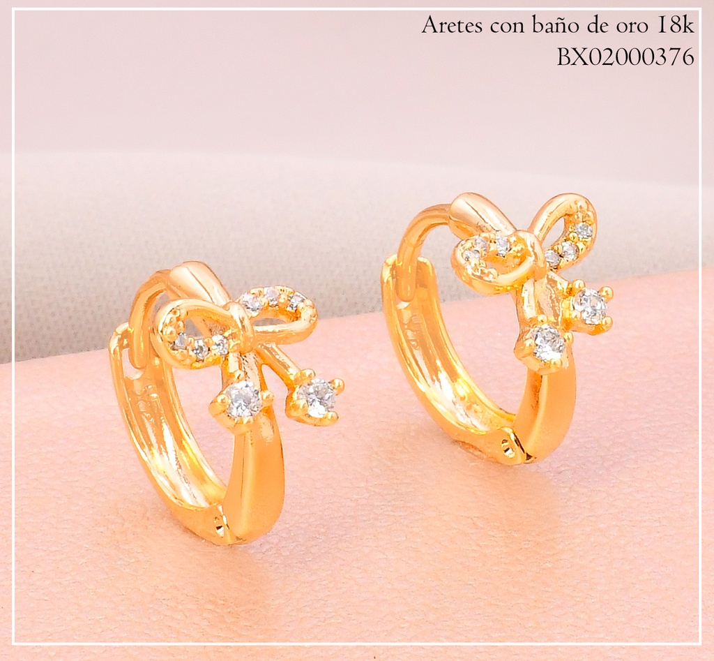 ARETES HUGGIES BAÑO DE ORO 18K. XUPING LAZO ZIRC.JEYX-14443