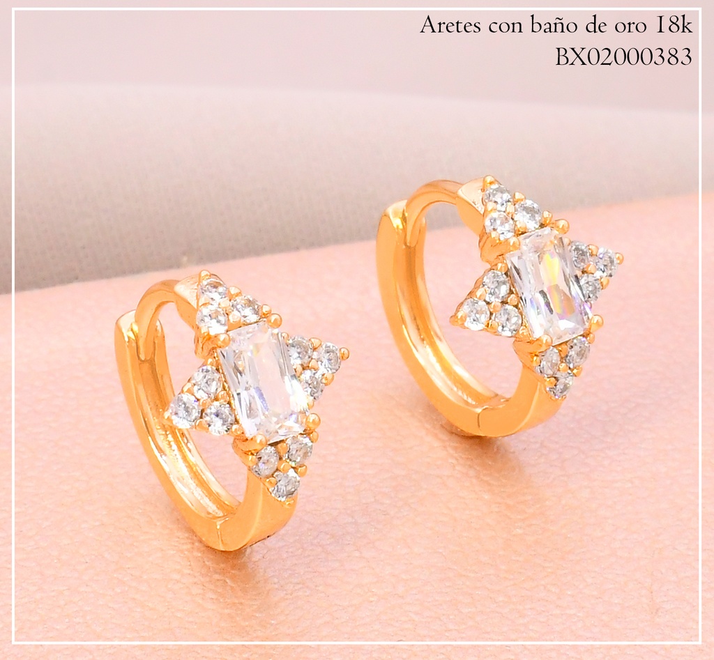 ARETES HUGGIES BAÑO DE ORO 18K. XUPING ESTRELLA ZIRC.HE13507-1