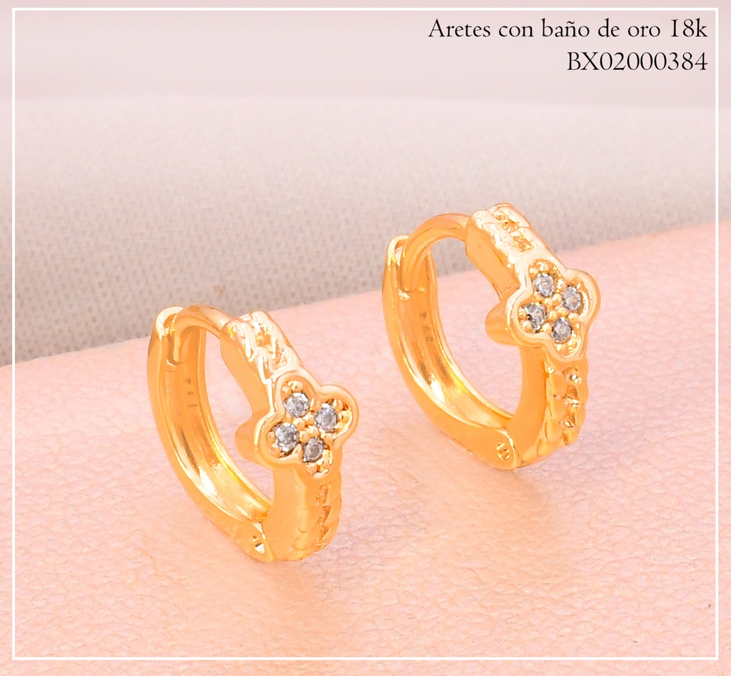 ARETES HUGGIES BAÑO DE ORO 18K. XUPING VAN CLEEF TEYX-8791
