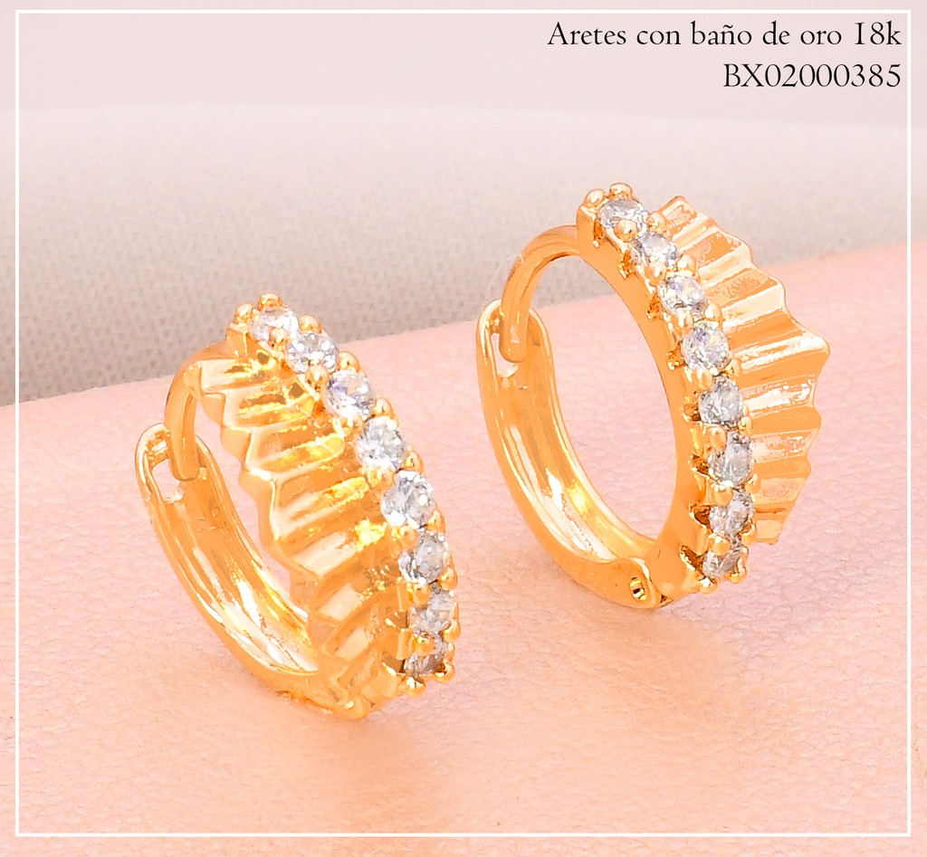 ARETES HUGGIES BAÑO DE ORO 18K. XUPING CORONA ZIRC.TEYX-6860