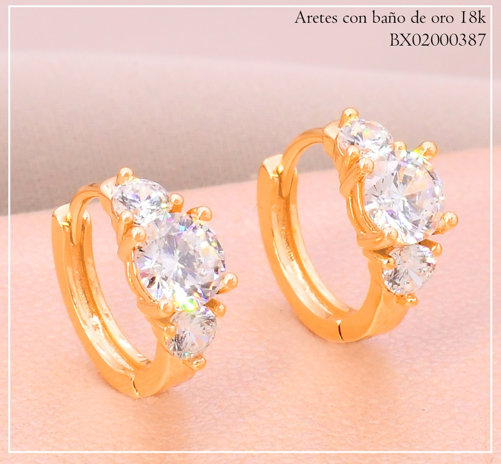 ARETES HUGGIES BAÑO DE ORO 18K. XUPING ESTILO ANILLO SOLITARIO #86