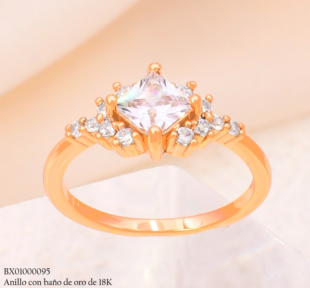 ANILLO BAÑO DE ORO 18K. XUPING ROMBO ZIRC. CRISTAL #129