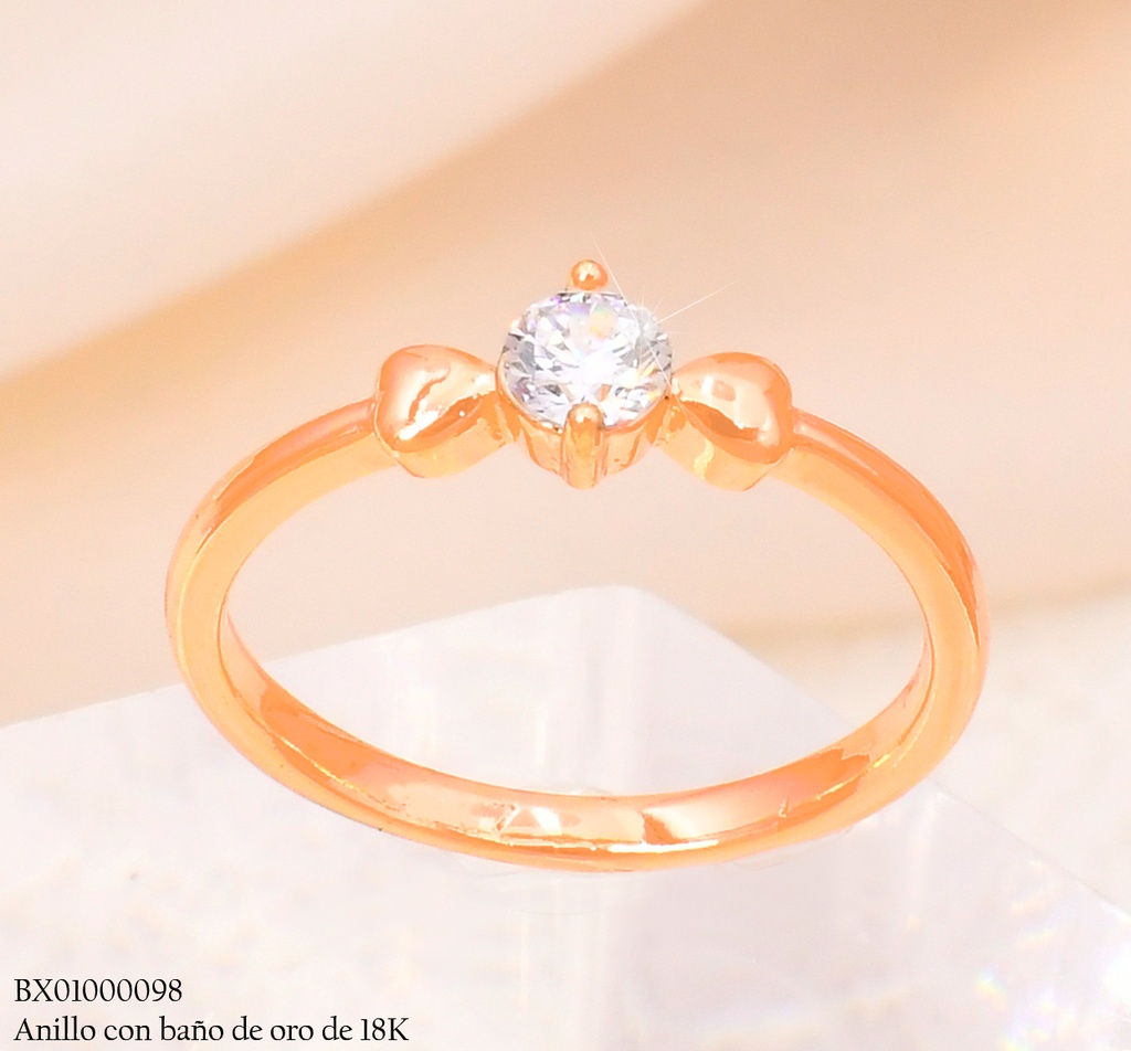 ANILLO BAÑO DE ORO 18K XUPING ZIRC. RD / CORAZONES #117