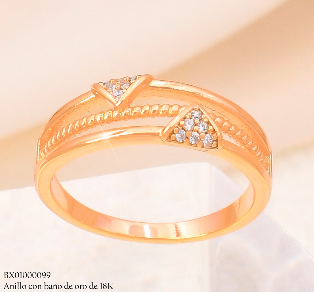 ANILLO BAÑO DE ORO 18K. XUPING TRIANGULOS ZIRC. #132