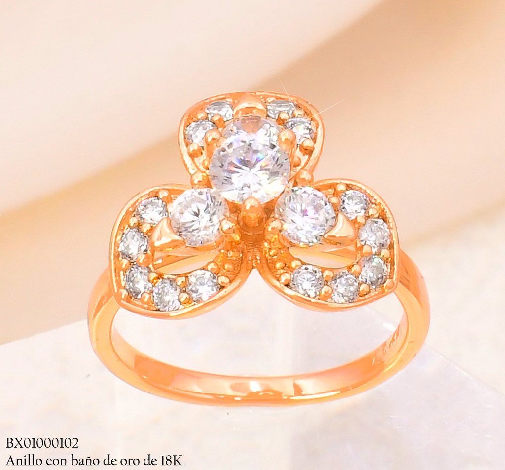 ANILLO BAÑO DE ORO 18K XUPING FLOR 3 PET. ZIRC. #126