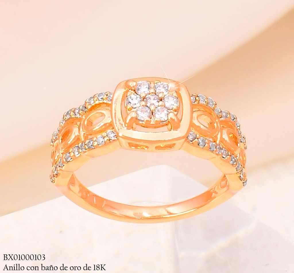 ANILLO BAÑO DE ORO 18K XUPING ZIRC. CUADRO ZIRC . RD #131
