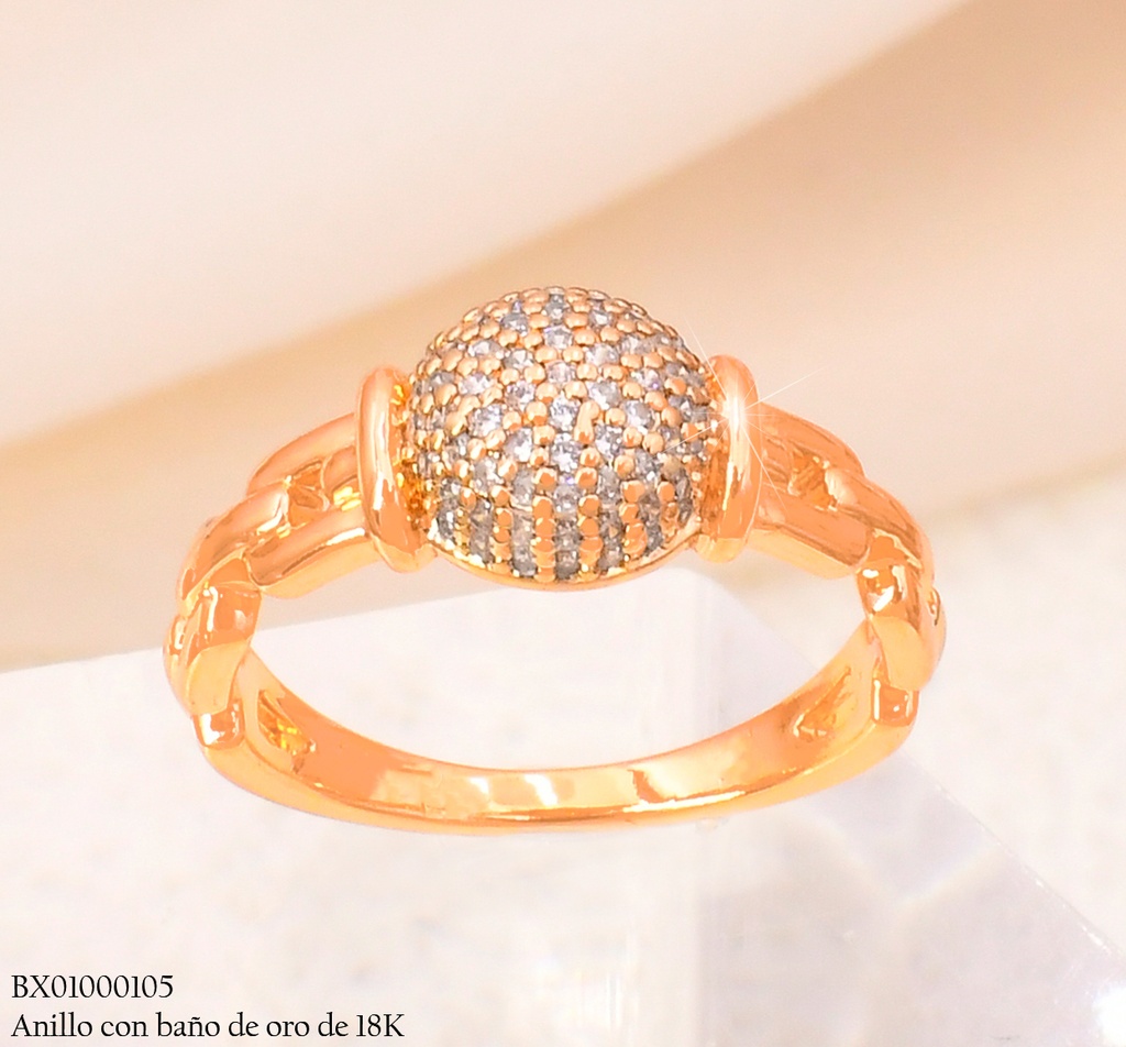ANILLO BAÑO DE ORO 18K XUPING PELOT. ZIRC  CENTRO / CAD. #124