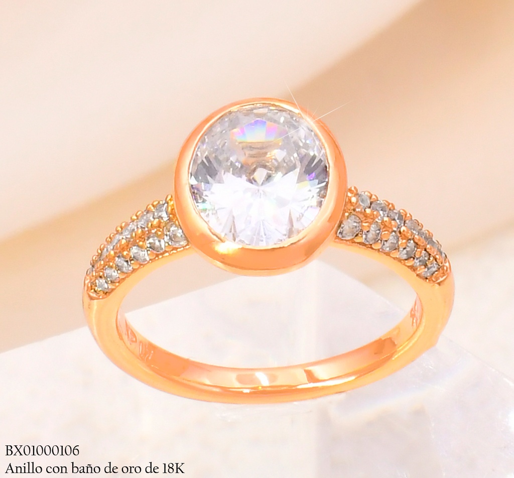 ANILLO BAÑO DE ORO 18K XUPING / ZIRC. OVALADA CRISTAL CENTRO #115