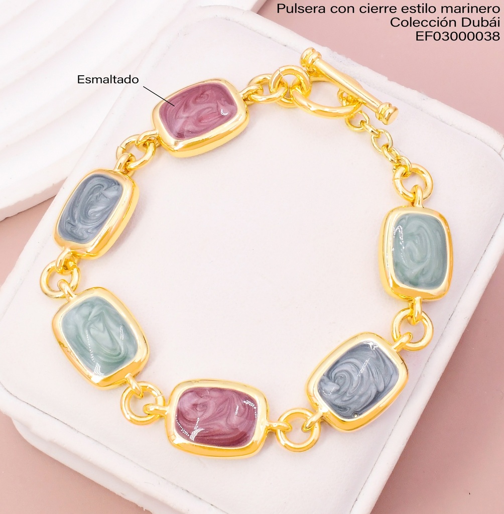 PULSERA DOR RECTANGULOS ESMALTADOS CIERRE 🚫 FD25751