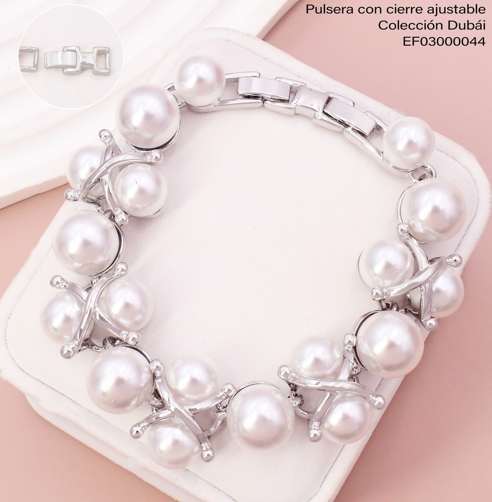 PULSERA PLAT PERLAS/LINEAS EN X FD25877
