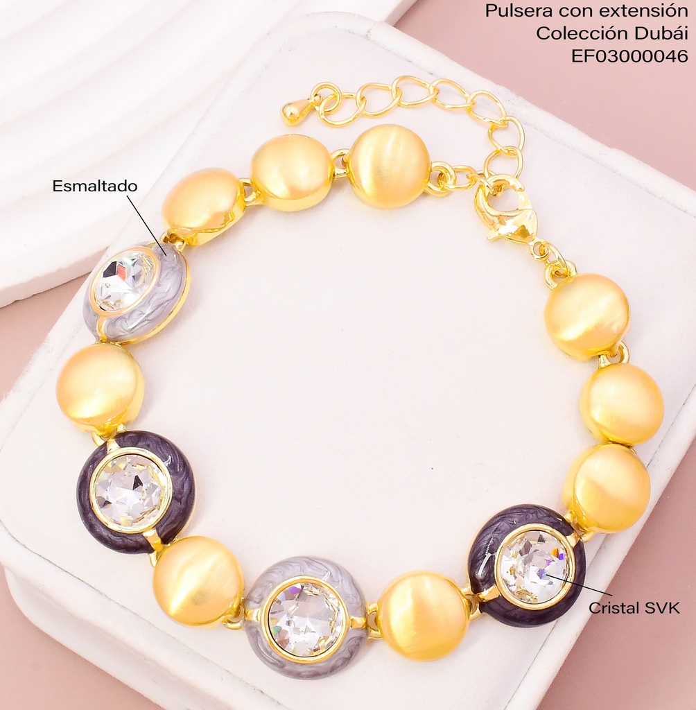 PULSERA DOR CIRCULOS LISOS/ZIRC. CRISTAL FD25884
