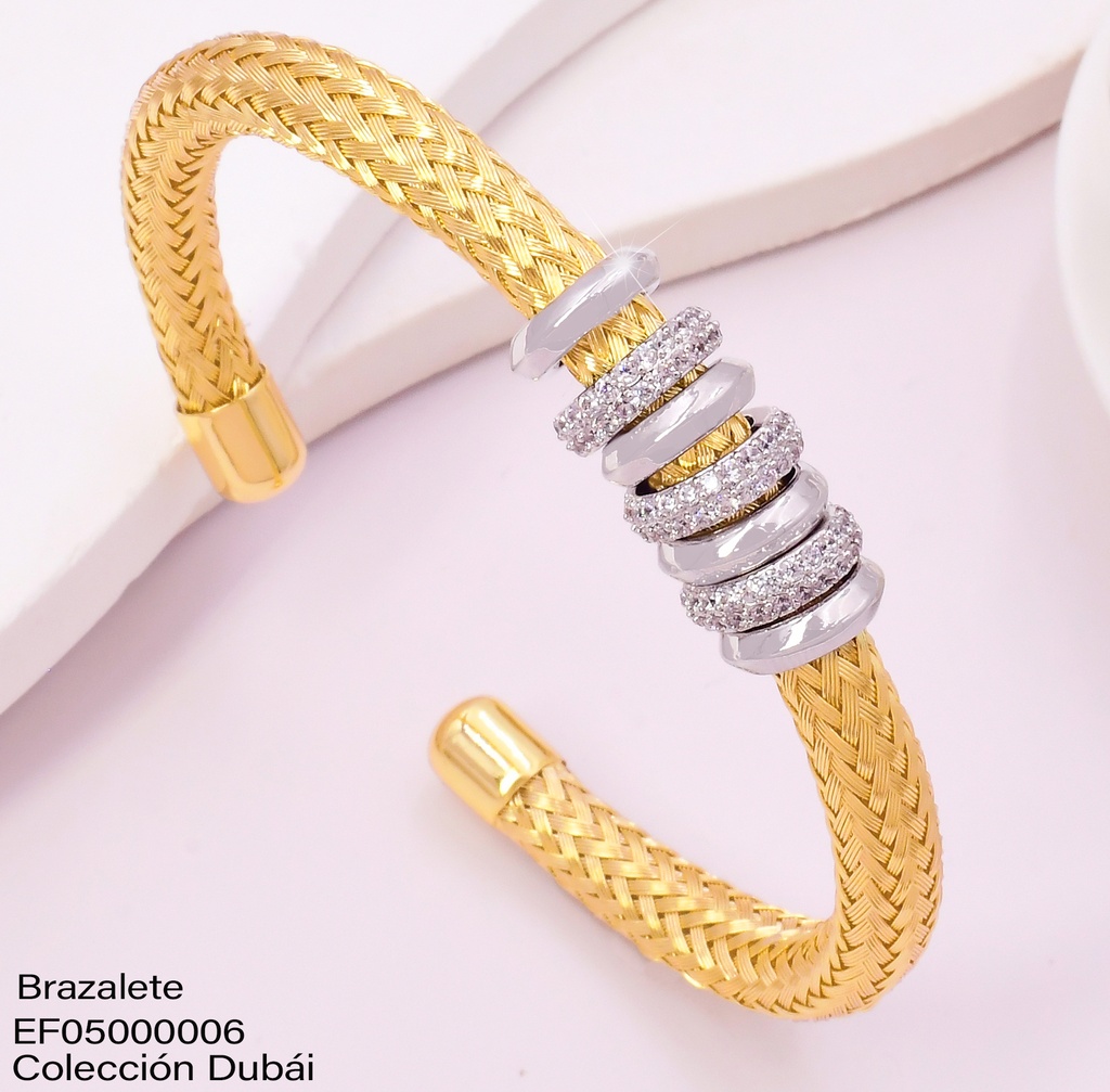 BRAZALETE TRENZADO CILINDRICO C/RUEDAS PLAT.FD25872